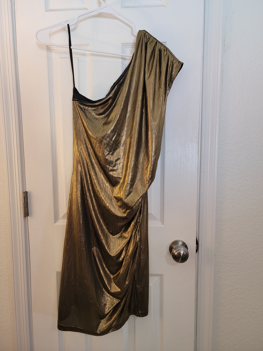 Grace Karin Metallic Gold Pleated One-Shoulder Dress